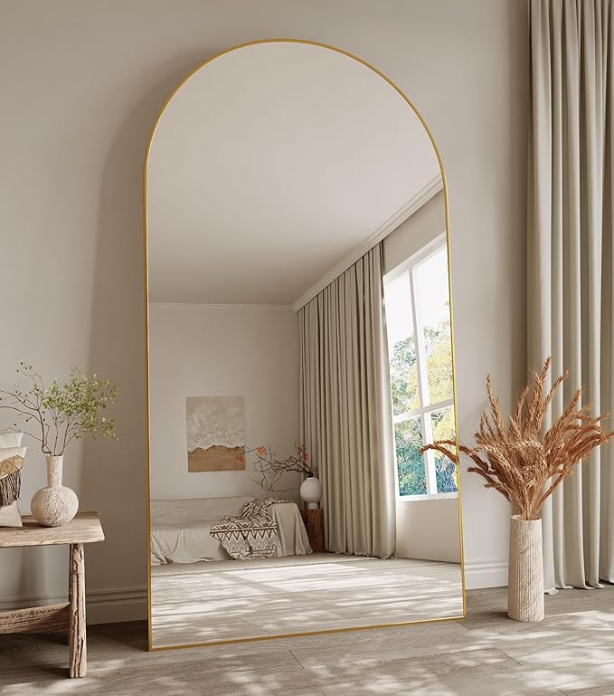 Koonmi 38"x77" Arched Full Length Mirror, Gold Large Floor Mirror with Aluminum Alloy Frame, Standing Hanging or Leaning Wall-Mounted Full Body Mirror for Living Room and Bedroom
