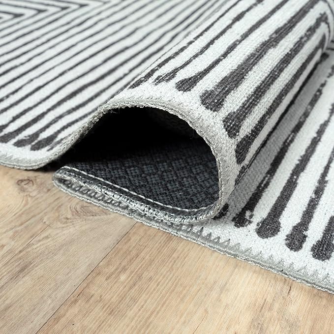 Bloom Rugs Washable Non-Slip 12 ft Runner - Black/Ivory Striped Runner for Entryway, Hallway, Bathroom, and Kitchen - Exact Size: 2.5' x 12'