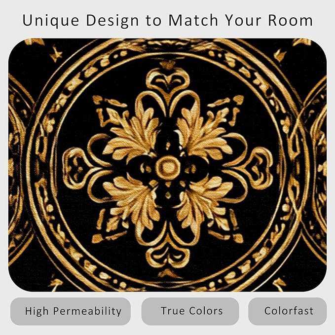 Black Gold Baroque Rug, Washable 4x6 Rug for Living Room, Floral Geometric Patterned Indoor Carpet, Black Gold Baroque Decor for Home, Bedroom, Soft Non Slip Thin Design FER66