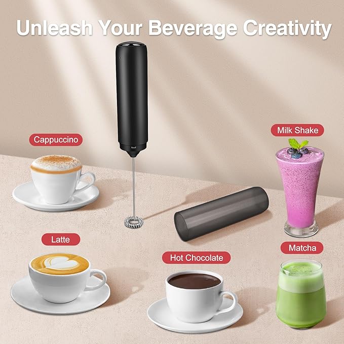 Ovetedot Milk Frother Handheld Rechargeable, Frother Wand with Storage Cover, Drink Mixer and Foamer for Coffee, Electric Whisk for Latte, Cappuccino, Matcha, Hot Chocolate, Protein Powder