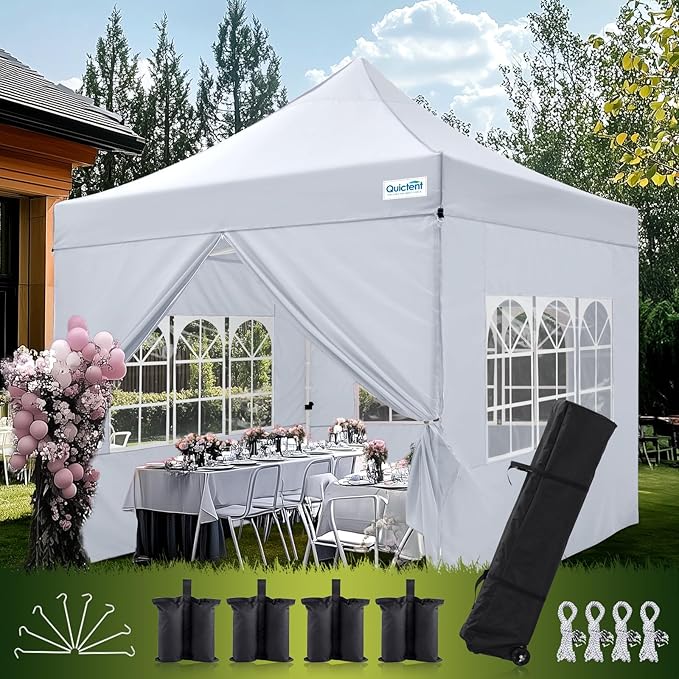 Quictent 10x10 Heavy Duty Pop Up Canopy Tent with Sidewalls, Hexagonal Legs- Commercial Instant Shelter with 3-Year Frame Warranty, 800D Waterproof Oxford Fabric for Weddings, Events, Outdoor Markets