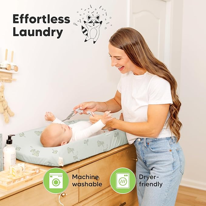 2-Pack Organic Changing Pad Covers for Girl, Boy, Neutral - 100% Cotton Changing Table Pad Cover, Soft Baby Nursery Diaper Changing Pad Sheets, Contour Changing Pads Liners, Change Pad Cover (Elly)