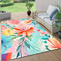 Washable Outdoor Rug with Floral Texture 2x6 Waterproof Non Slip Vibrant Area Rugs for Patio Deck Garden Balcony Large Flower Print Camping Porch Backyard Outside Carpet Aqua Pink