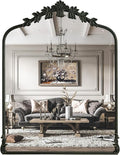 WallBeyond Black Antique Mirror for Vanity 28x36 Inch, Black Vintage Mirror with Ornate Frame, Arched Vintage Wall for Bathroom, Living Room, Fireplace