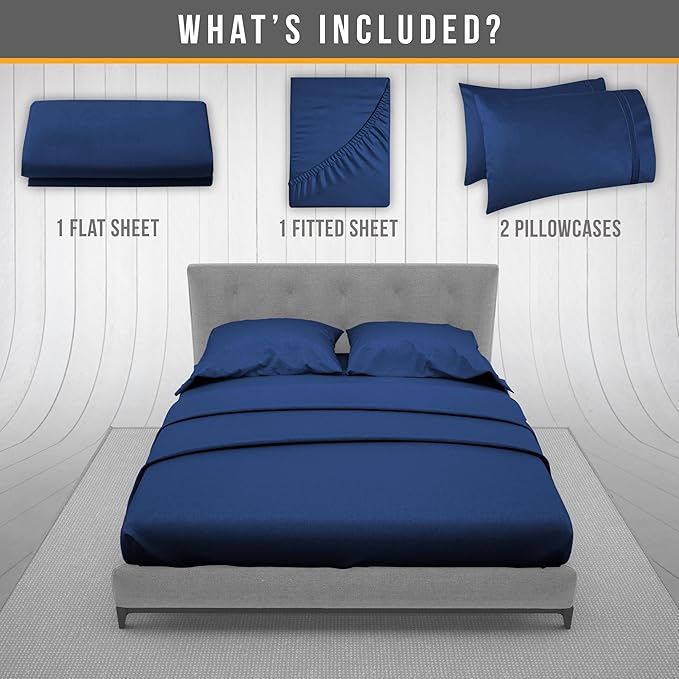 Full Size Bed Sheets Cooling - Luxury Hotel Sheet Set - Soft Sheet with Elastic Corner Strap - Deep Pocket Microfiber Bedsheet - Bedding Sheets & Pillowcases - 4 PC (Full Size, Navy Blue)