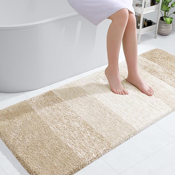 OLANLY Bathroom Runner Rugs 54x24, Extra Soft Absorbent Microfiber Bath Rugs, Rubber Backing, Quick Dry, Washable Bath Mats for Bathroom Floor, Tub and Shower, Home Decor Accessories, Light Beige