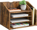 CHOEZON Wooden Desk Organizer with Adjustable Partitions, Multi-Layer Desktop File Holder for Home Office, Paper & Stationery Storage Organizer, Rustic Brown MWJ04FG