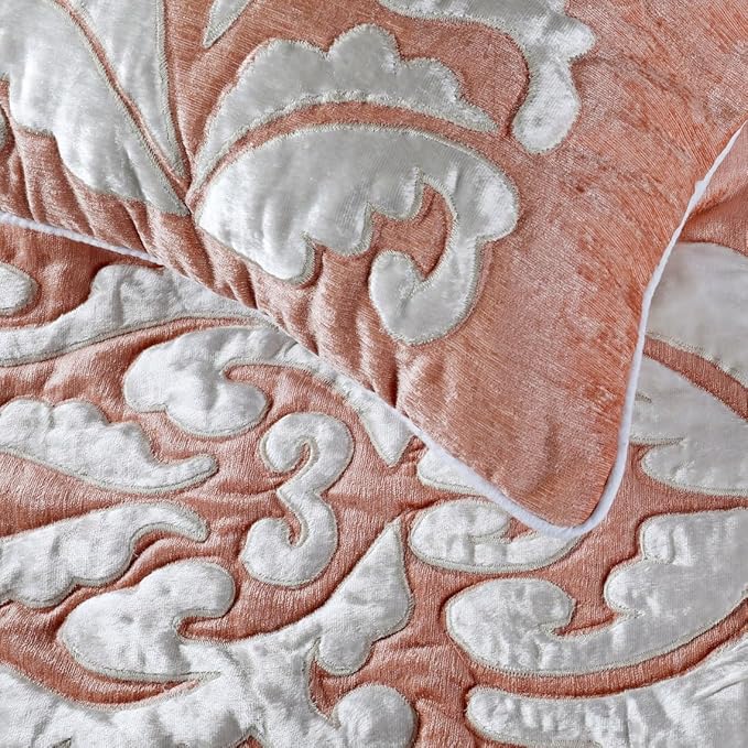 The HomeCentric Handmade Peach & Ivory King 90 x 18 inch Bed Runner Without Pillow Cover, Velvet Applique Bed Scarf, Abstract Modern - Peach Elegance