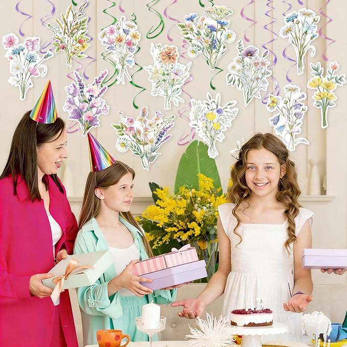 Wildflower Hanging Swirls - 30Pcs Wildflower Ceiling Hanging Decorations Floral Hanging Streamers for Spring Flower Garden Themed Party Supplies