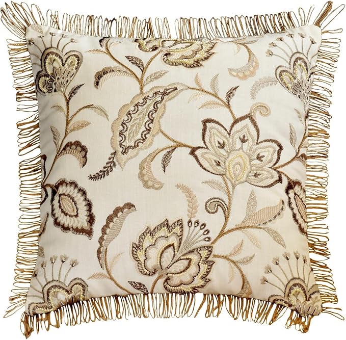 The HomeCentric King/Queen/Twin Beige Decorative Bed Runner CA King 86"x18" Bed Runner Without Pillow Cover, Floral, Pearl, Jute Lace, Embroidery Bed Scarf on Cotton Fabric - Floral Luster