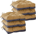 Chair Cushions for Dining Chairs, Seat Cushions for Kitchen Chairs, Indoor Seat Cushions with Ties, Tufted Foam Chair Pads, Non Slip Chair Cushions Set of 6, 15.5" x 15.5" x 4", Khaki