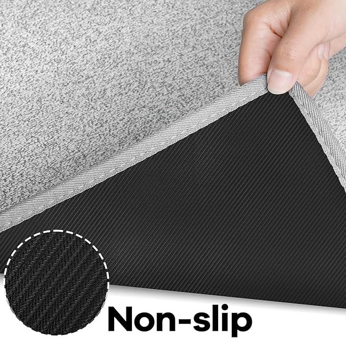 Runner Rug with Non Slip Rubber Backing, Washable Soft Floor Carpet for Kitchen, Hallway, Entryway Indoor, Bedroom, Laundry, Low Pile Area Rugs, Solid color with Pointillism style, 2*6 ft GREY