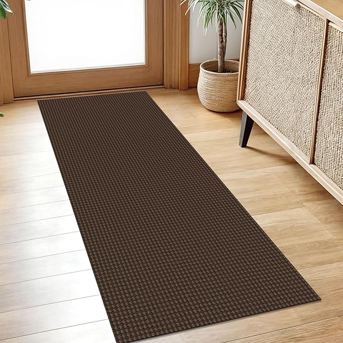 IOHOUZE Washable Runner Rug 2x5 Non Slip Runners for Hallways Entryway Runner Indoor, Kitchen Throw Rug Woven Cotton Floor Carpet for Hall Entrance Bedroom, Brown