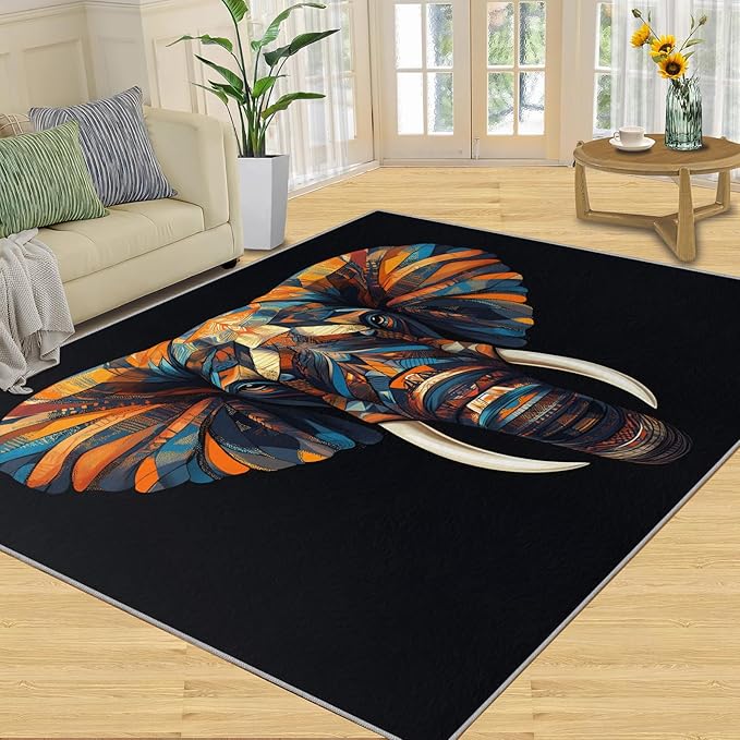 Indian Gods Rugs for Bedroom - 4x6 Area Rug - Ganesha Rugs for Living Room, Abstract 3D Ganesha Rug, Non-Slip Washable Home Decor Carpet