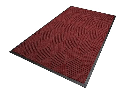 WaterHog Diamond | Commercial-Grade Entrance Mat with Rubber Border – Indoor/Outdoor, Quick Drying, Stain Resistant Door Mat (Red/Black, 3' x 12')