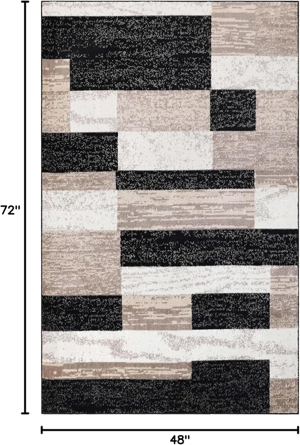 Superior Indoor Area Rug, Jute Backed, Modern Geometric Patchwork Floor Decor for Bedroom, Office, Living Room, Entryway, Kitchen, Hardwood Floors, Rockwood Collection, 4' x 6', Ivory-Beige