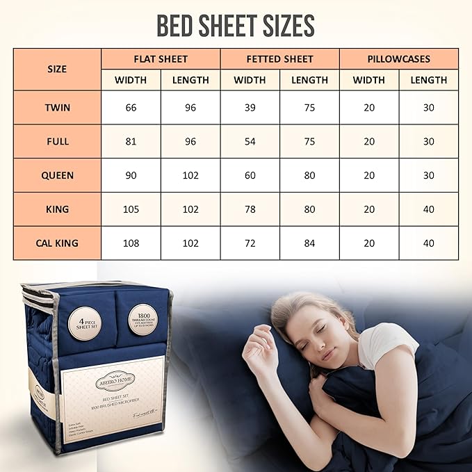Full Size Bed Sheets Cooling - Luxury Hotel Sheet Set - Soft Sheet with Elastic Corner Strap - Deep Pocket Microfiber Bedsheet - Bedding Sheets & Pillowcases - 4 PC (Full Size, Navy Blue)