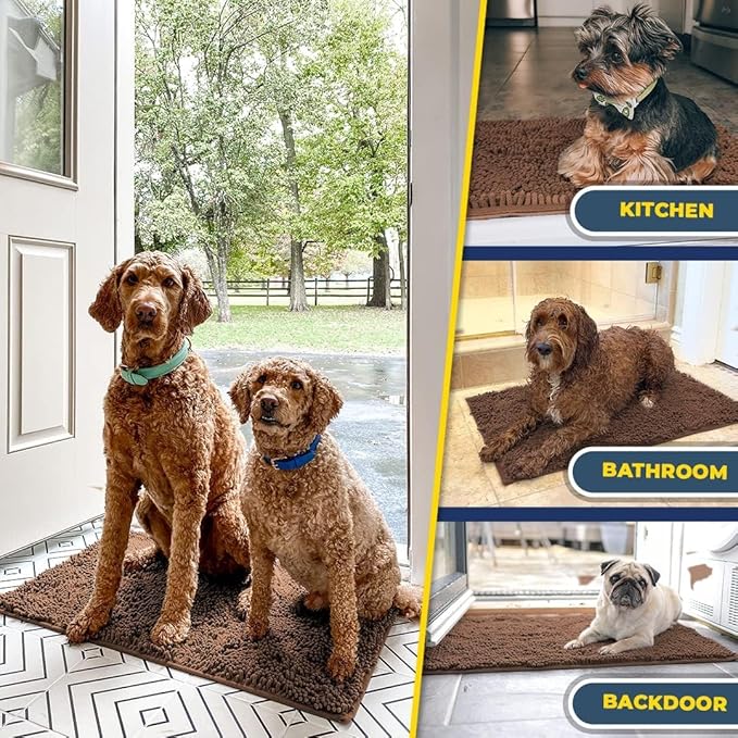 Muddy Mat® Shown on TV – Super Absorbent Door Mat Indoor, Microfiber Quick Dry Chenille Entryway Rug, Non-Slip Front Door Mat, Indoor Mats for Entryway, Machine Washable Pet Rug, Brown 36"x60"