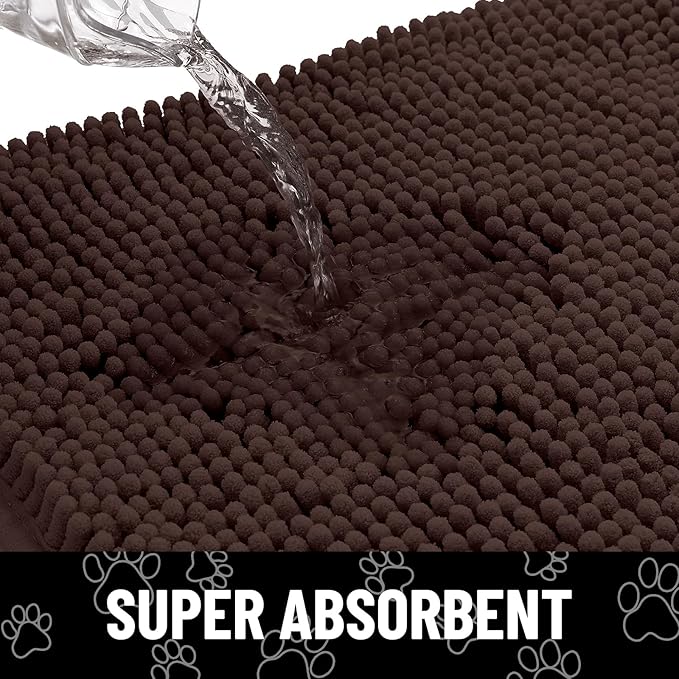Smiry Dog Door Mat for Muddy Paws, Absorbent Dirt Trapper Non Slip Quick Dry Washable Chenille Mat for Mud Dogs, Entry Rug for Indoor and Outdoor (36x24 Inches, Brown and Black)