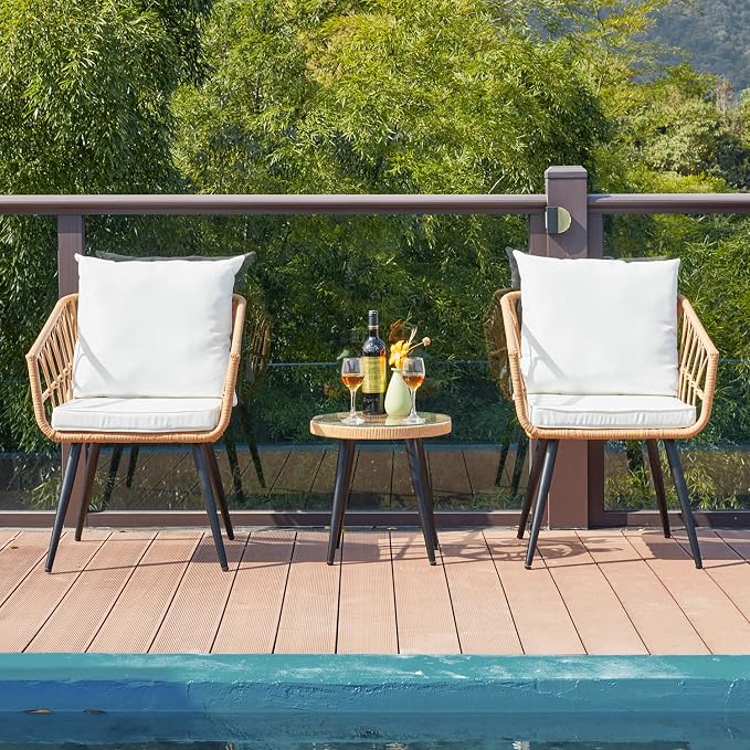 ECOTOUGE 6-Piece Wicker Patio Bistro Set, Outdoor Rattan Dining Set