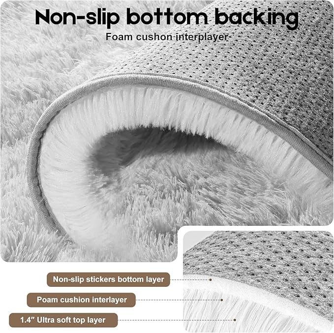 6x9 Tie-Dyed Grey Rugs for Living Room Bedroom, Fluffy Large Area Rug Soft Shag Non-Slip Carpet for Kids Boys and Girls Room Dorm Home Decor (6ft x 9ft)