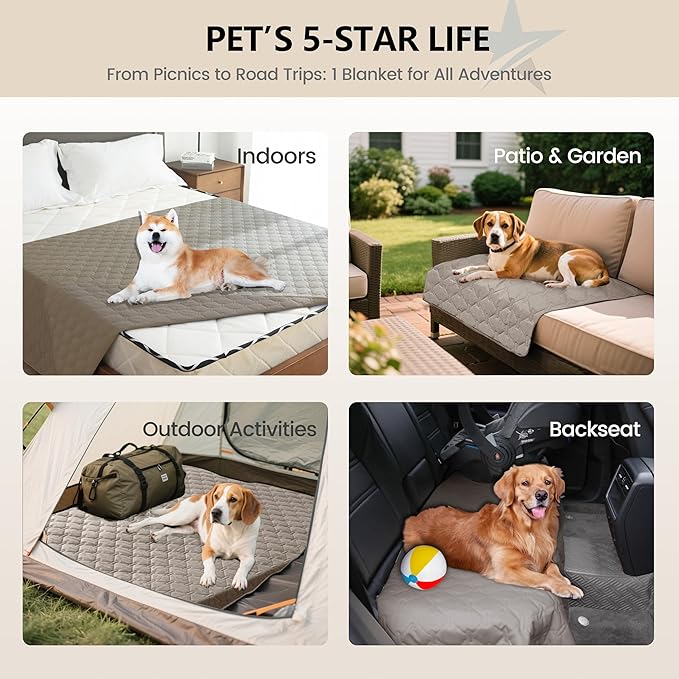 gogobunny 3X Stronger Waterproof Pet Blanket, Scratch Proof Furniture Protector for Dogs Cats, Reversible Cover 32x53 Inch, Dark Stone