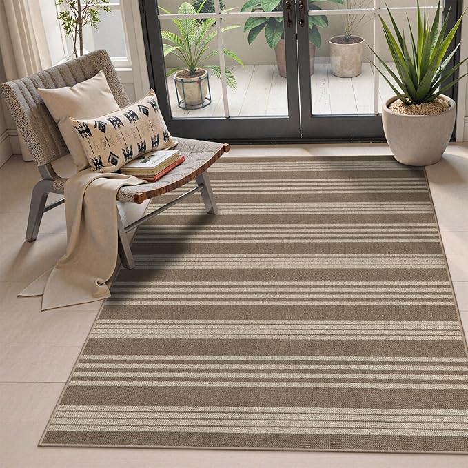 Lahome Striped Easy Jute Porch Rug, 3x5 Washable Rugs for Entryway Living Room, Farmhouse Nature Non Slip Non Shedding Indoor Outdoor Carpet for Entry Classroom Patio, Khaki