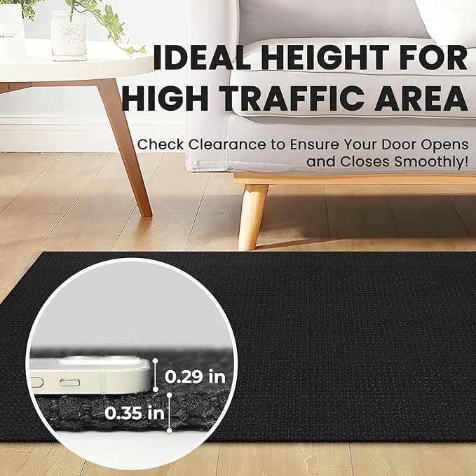 Braided Runner Rug 3x10 Ft Washable Runners for Hallways Non Slip Rubber Backed Kitchen Runners Cotton Long Entryway Runner Indoor, Woven Carpet for Hall Kitchen Entryway, Black/Grey