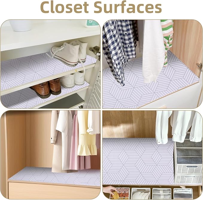 Shelf Liners for Kitchen Cabinets Non Adhesive Shelf Liner Paper Non-Slip Thickened Drawer Liner Easy to Clean for Tool Box Refrigerator with Knife and Tape Measure, Silver Geometric, 23.6 x 236.2 in