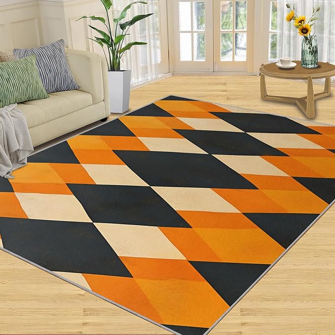 3x5 Geometric Dorm Rug - Diamond Shape Pattern Small Rugs for Bedroom, Modern Minimalism Area Rug Washable Non Slip for Bedroom Kitchen Living Room Entryway