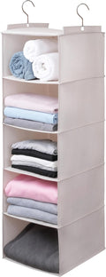 Large Hanging Sweater Organizer for Closet,Collapsible 6-Shelf Hanging Closet Shelves with Drawers, Washable (Beige -5 Shelf)