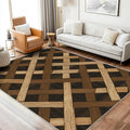 Checkered Rug, Washable 6x8 Rug for Living Room, Wood Grain Patterned Indoor Carpet, Checkered Geometric Decor for Home, Bedroom, Soft Non Slip Thin Design FER30