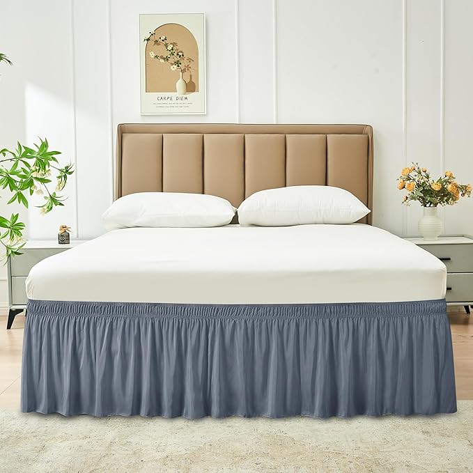 Biscaynebay Wrap Around Bed Skirts for Twin & Twin XL Beds 18" Drop, Dark Grey Adjustable Elastic Dust Ruffles Easy Fit Wrinkle Resistant Silky Luxurious Fabric Machine Washable