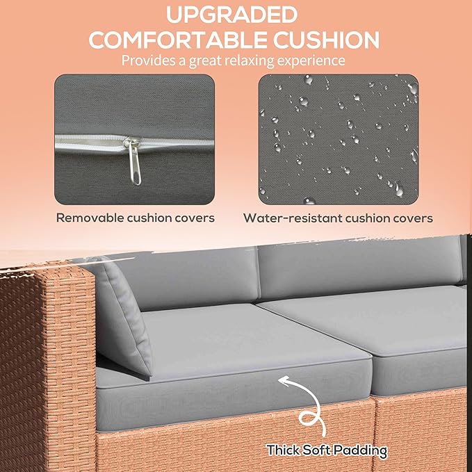 Outsunny Patio Couch PE Wicker Deep Seating Outdoor Sofa
