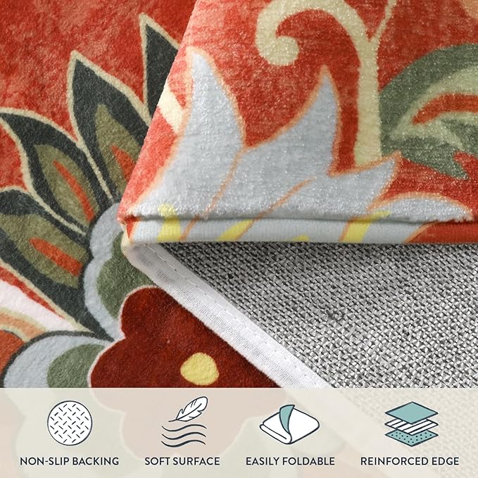 Lahome Floral Red Carpet Runner Rug 2x4, Washable Hallway Non-Slip Kitchen Christmas Runner Rugs, Vintage Throw Carpet for Hallway Bathroom Entryway Laundry Room(2'x4', Red)