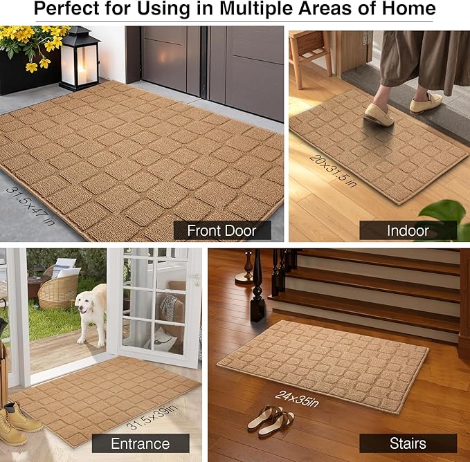 Large Front Door Mat Outside Entrance, Outdoor Indoor Door Mats for Entryway, Entrance, Entry, Patio, Waterproof Non Slip Doormat, Low-Profile, 31.5" × 47“, Brown