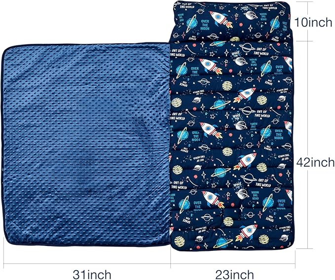 beeweed Toddler Nap Mat, Rollup Design Kid Sleeping Mat with Removable Pillow & Minky Blanket, Toddler Sleeping Bag for Daycare Preschool Travel Camping