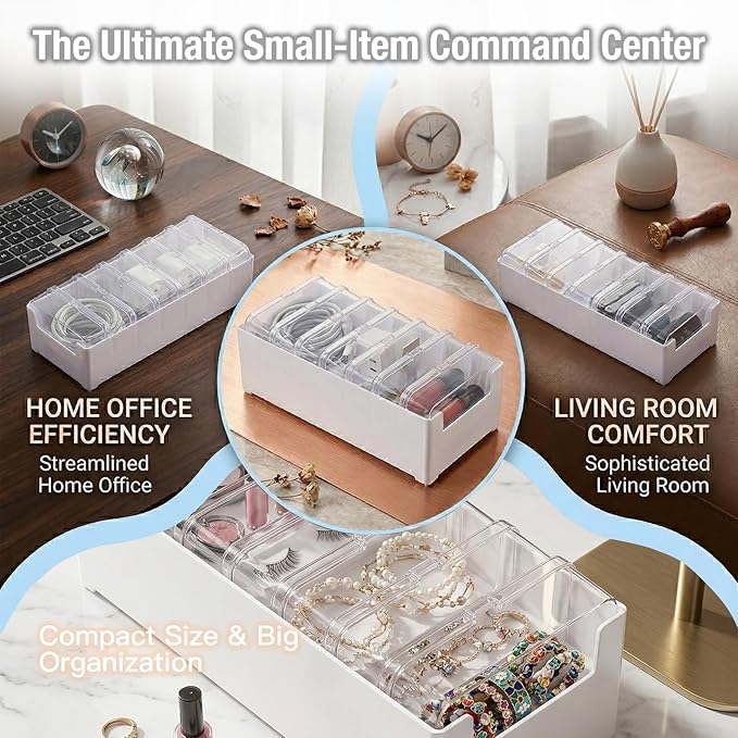 2 PCS Cable Organizer Box with 7 Standalone Cable Management Box, Charger Cord Organizer for Home/Office Desk Accessories Storage Stationery Supplies & Accessories（Clear）