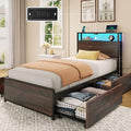Rolanstar Twin Bed Frame with 4 Storage Drawers & 2-Tier Storage Headboard