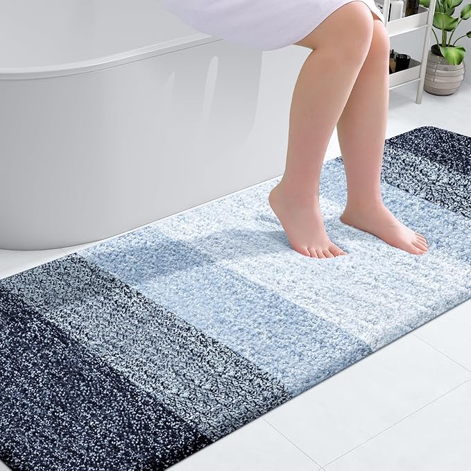 OLANLY Bathroom Runner Rugs 70x24, Extra Soft Absorbent Microfiber Bath Rugs, Rubber Backing, Quick Dry, Washable Bath Mats for Bathroom Floor, Tub and Shower, Home Decor Accessories, Navy Blue