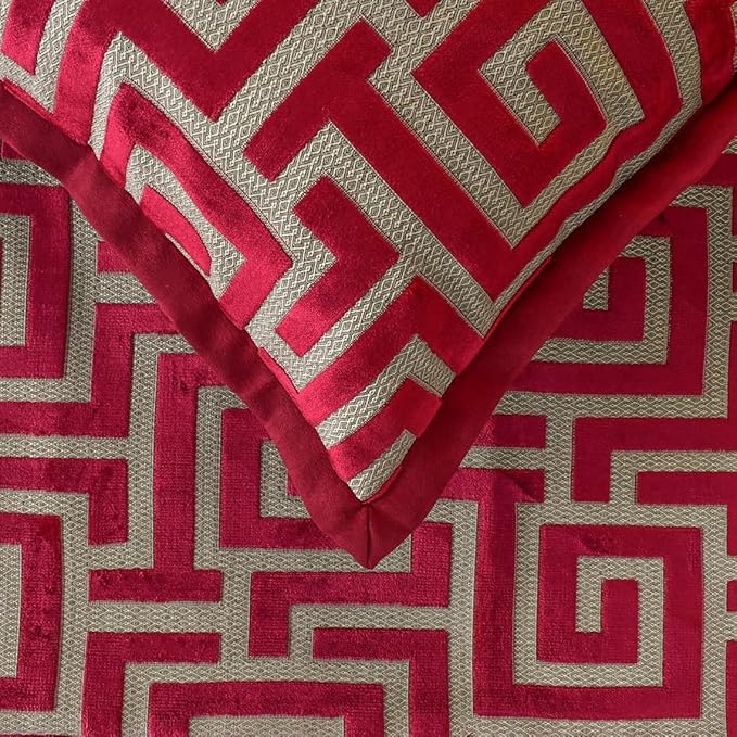 The HomeCentric King/Queen/Twin Red Decorative Queen 74"x18" Bed Runner with Pillow Cover, Maze Bed Scarf on Velvet Fabric - Path
