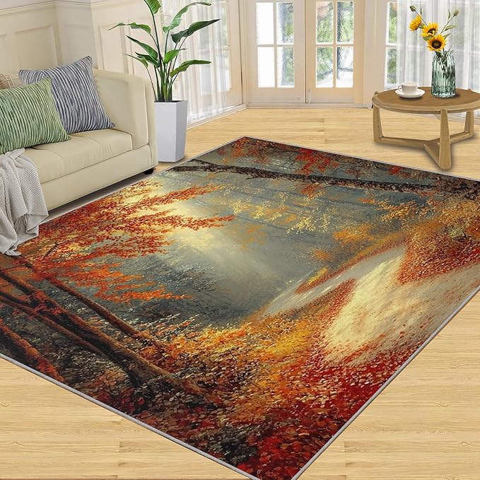 3x4 Autumn Forest Rugs for Entryway - Natural Landscape Kids Bedroom Rug, Forest Path Mudroom Rug Soft for Coffee Shop Living Room Under Table Game Room