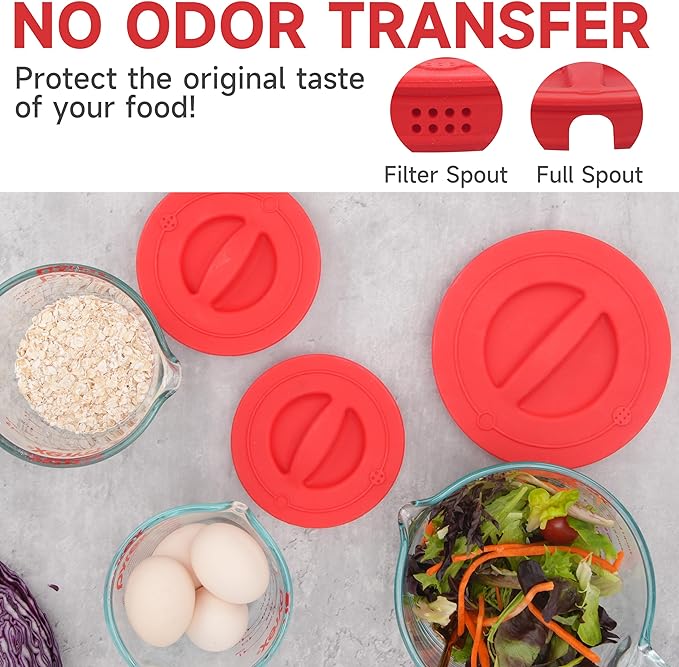 4 Pack Silicone Replacement Lids, Respectively Fits Pyrex 1-Cup, 2-Cup, 4-Cup & 8-Cup Tempered Glass Liquid Measuring Cups, Reusable & Food-Grade, Dishwasher & Microwave Safe (Cups not Included)