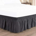Dark Grey Wrap Around Bed Skirts with 16" Drop - Three Sides Fabric Adjustable Elastic Dust Ruffle Silky Soft -600 TC Stretchy Bed Skirt-Olympic Queen(66"X 80") Dark Grey