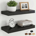 Dreamland Black Floating Shelves, Wall Mounted Shelves for Storage and Home Decor, Rustic Wood Shelves for Bathroom, Living Room, Bedroom and Kitchen, 16" x 6.7" Set of 2