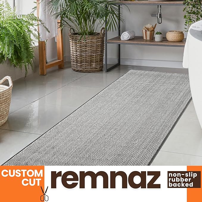 11ft Custom Hallway Rug - Striped Grey | Non-Slip Rubber Backed | Washable & Pet Friendly | No-Fray Edge Finished