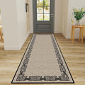 Vintage Tribal Hallway Rugs, 2.6x7ft, Southwest Brown Rustic Native Ethnic Greek Key Pattern Carpet Runners, Ultra-Thin Foldable Low Pile Distressed Rug for Dining Room Lounge