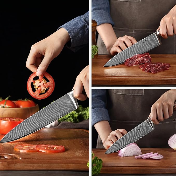 Wakoli EDIB Damascus Chef Knife Set, VG10 Core Blades, 6-Pcs Kitchen Knives