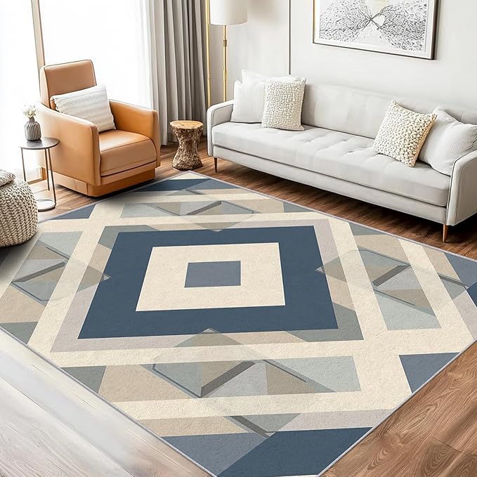 Geometric Rug, Washable 6x9 Rug for Living Room, Modern Abstract Patterned Indoor Carpet, Geometric Decor for Home, Bedroom, Soft Non Slip Thin Design FER101