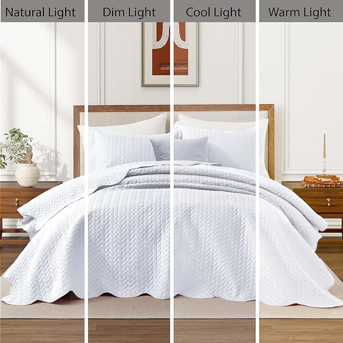 IR Imperial Rooms Twin Quilt Bedding Set (68” x 86”) - Bulk Pack of 10 Wholesale for Hotels, Guest Bedroom & Airbnbs - Lightweight Microfiber Reversible Embossed Quilts Bedspreads (White)